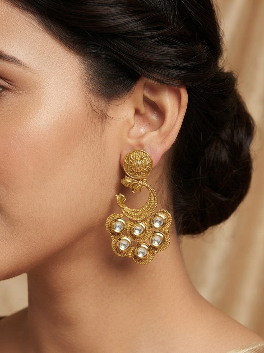 Gold-Tone Kundan Drop Earrings for Women 2 piece set